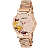 LOUIS DEVIN Rose Gold Plated Mesh Chain Analog Wrist Watch for Women (Rose Gold Dial) | LD-RG162-RG