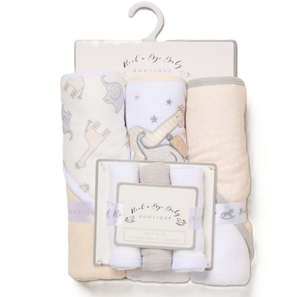 Mayra Hosiery | Baby Bath Time Flannel Gift Set | 3 Hooded Towels & 3 Wash Cloths | Super Soft 100% Polyester (Animals)
