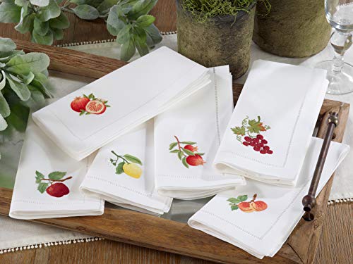 SARO LIFESTYLE NM137.W20S The Broderie Collection Hemstitch Table Napkins with Embroidered Grape Design (Set of 6), Cotton - Image 4