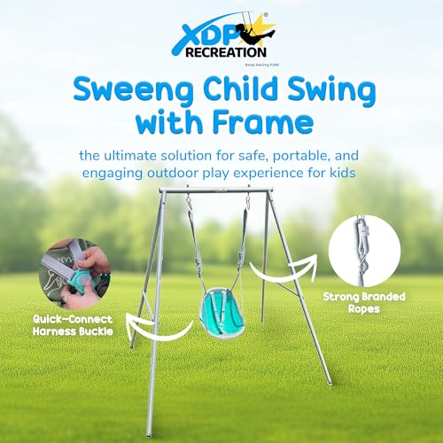 Image of XDP Recreation Sweeng Child Swing with Frame, Portable Backyard Play Set, Aqua