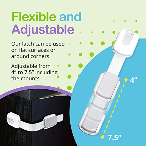 Adjustable & Reusable Child Safety Cabinet Locks & Latches, Baby Proofing Door Window, Cabinet, Toilet, & Refrigerator Lock, Child Safety Strap Locks With Adhesive Pads, Pack Of 6, Silver - Wonderkid #TOP2