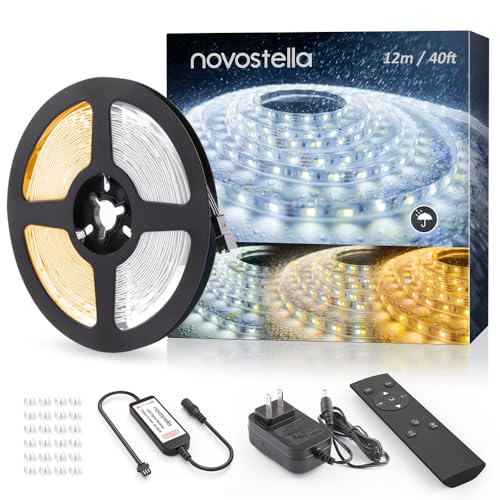 NOVOSTELLA 40ft Waterproof Tunable White LED Strip Lights, Dimmable Flexible Rope Light 3000K-6500K 12V Tape Light with Remote, Ribbon for Outdoor and Indoor Bedroom Home Mirror Kitchen Cabinet by NOVOSTELLA - Used condition - US$46.49