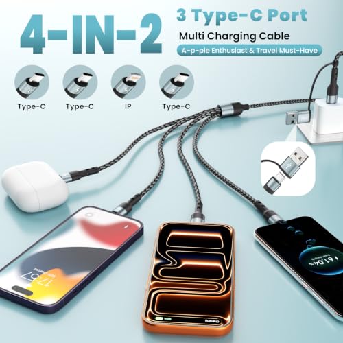 Image of Travel Essentials Multi Charging Cable,4 in 2 USB C Splitter Cable 2Pack 5F