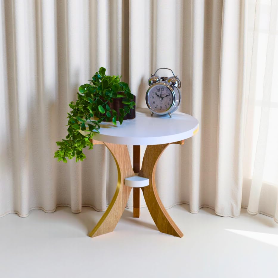 Image of InoSlashed Beautiful Wooden Side Table /End Table /Plant Stand /Tea Table /Stool Living Room Furniture Round Shape (3 Leg-12 Inch - Light)