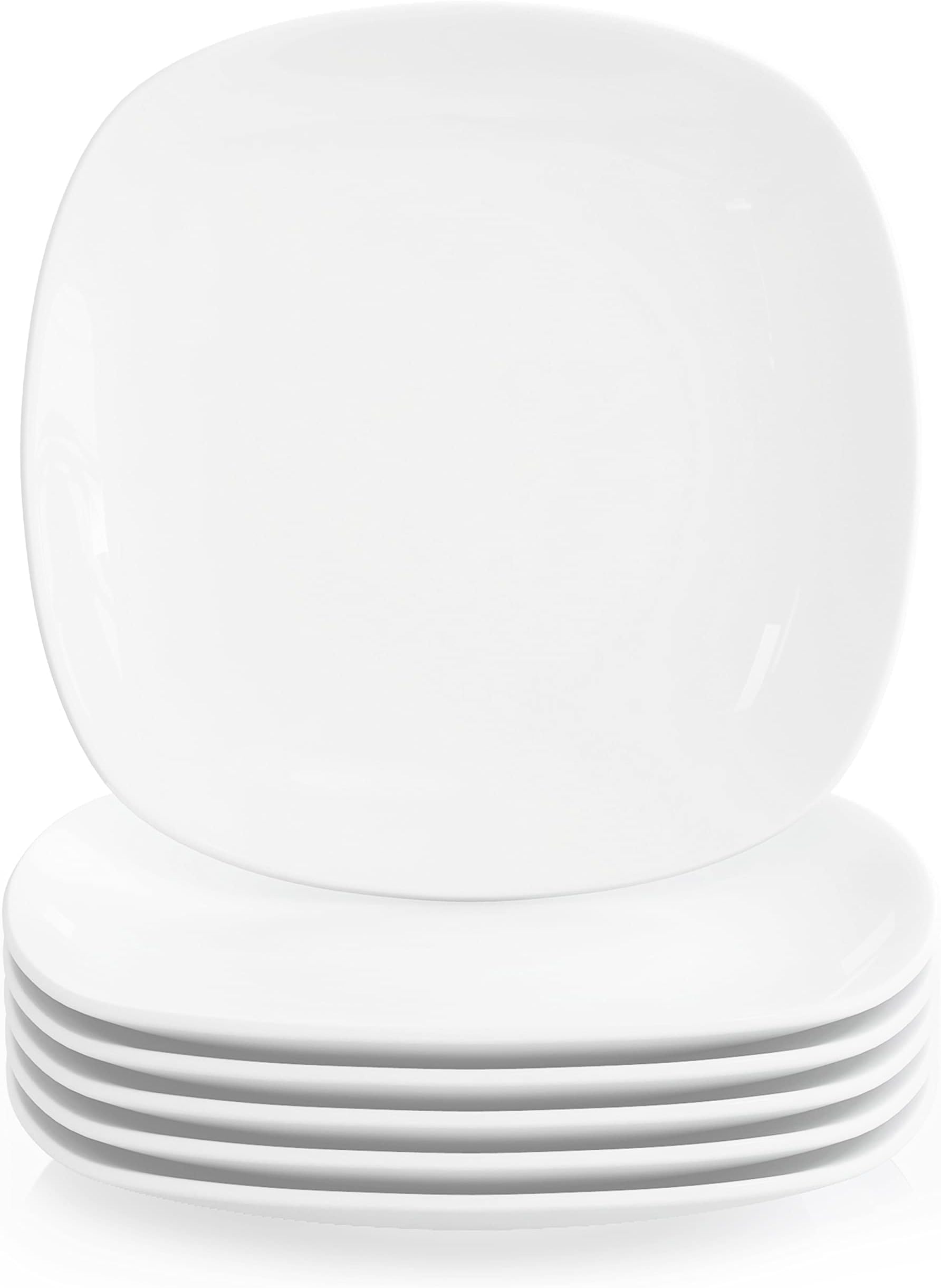MALACASA Small White Dinner Plates Set of 6, 7.4" Porcelain Side Plates Square Dessert Plates Salad Plates, Microwave & Dishwasher Safe, Series Elisa