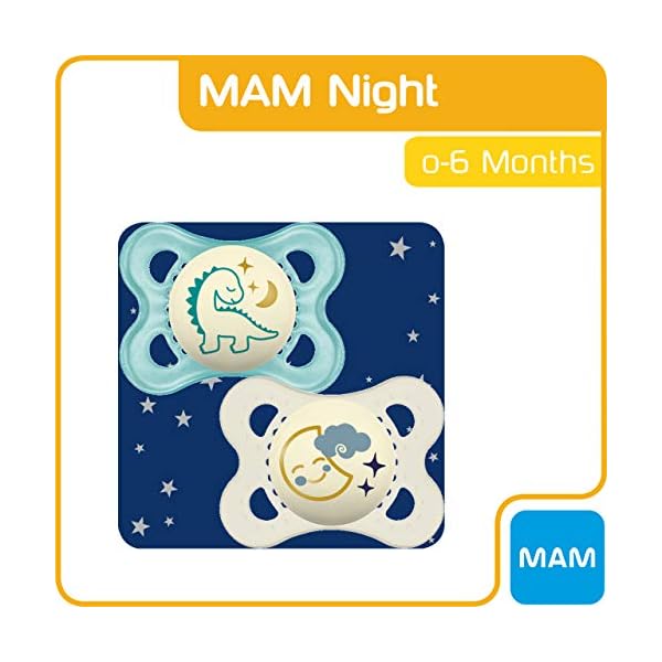 MAM Night Soothers 0+ Months (Pack of 2), Glow in the Dark Baby Soothers with Self Sterilising Travel Case, Newborn… – Bild 4