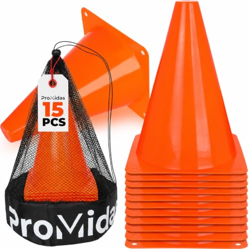 Soccer Cones for Training Kids With Mesh Bag - 7 Inch - Small Traffic Cones for Sports Training - Small Orange Cone - Flexible Conos for Soccer Practice Basketball Football Drills (12PCs - Orange)