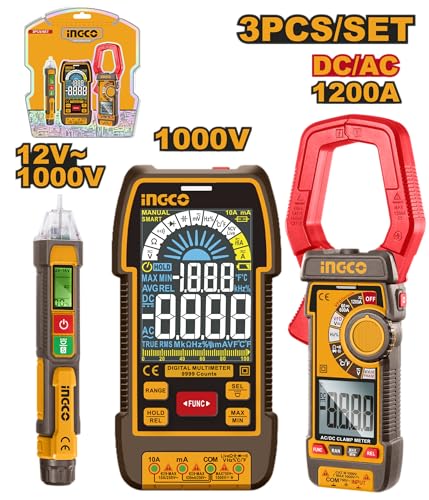 Image of INGCO Electrical Test Kit 12V~1000V Voltage Detector 1000V Digital Multimeter 1200A AC /DC Digital Clamp Meter COS24069