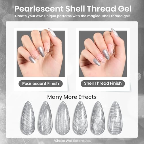 Image of Beetles Silver Gel Nail Polish Glitter Gel Polish Shell Swirl Thread Drawing Effect Mermaid Shimmer Soak Off UV LED 15ml Gifts for Women Silver Dance Floor