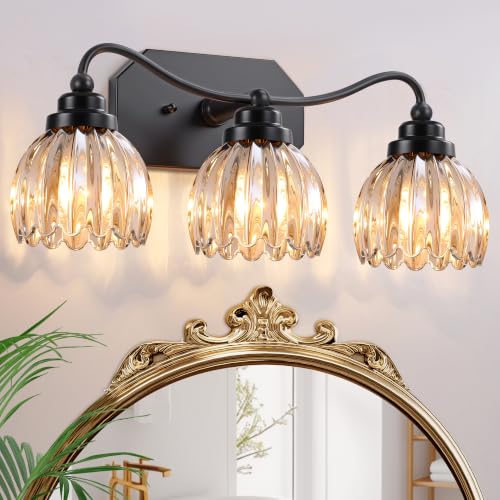 Image of 3 Light Vintage Vanity Lights, Matte Black Finish