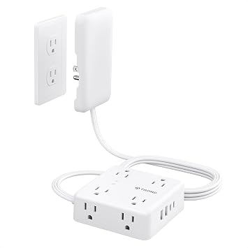 TROND Flat Outlet Cover Extender - 6FT Flat Extension Cord with 8 Outlet and 4 USB, Ultra-Thin Power Strip Cord Concealer with 1700 Surge Protector, Idea for Home Improvement to Hide TV Messy Cord
