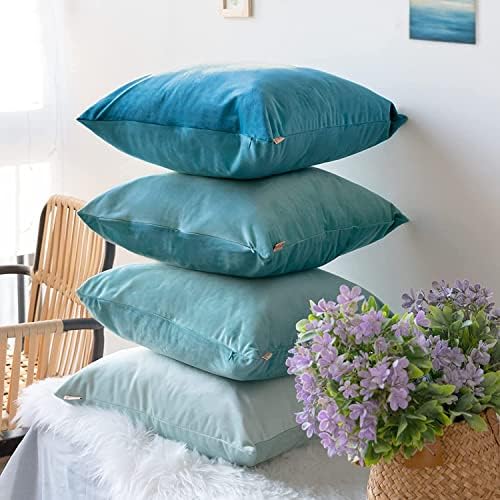 Tayis Velvet Cushion Covers 45 x 45 cm Set of 4 Soft Decorative Square Pillow Covers Washable Dirt Resistant Throw Pillow Cases for Sofa Couch Living Room Bedroom 18x18 Inches - Camel Brown
