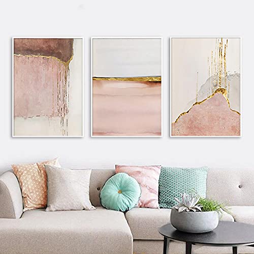 Peinture abstraite rose dorée jet d'encre haute définition sur grande toile