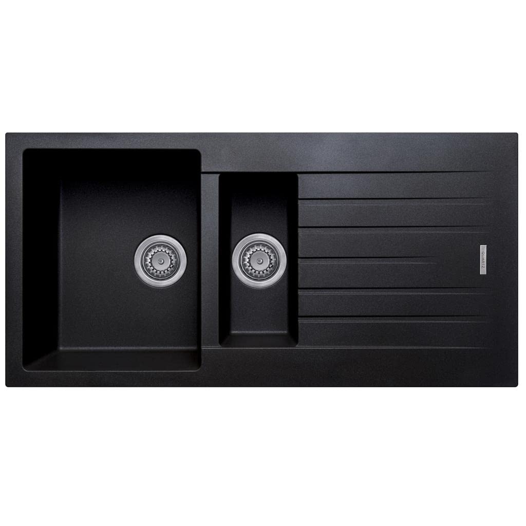 Liquida LG150BL 1.5 Bowl Black Granite Reversible Inset Kitchen Sink 1000x500mm