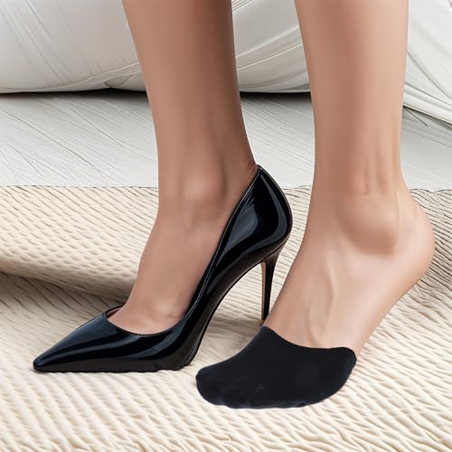 Image of Ball of Foot Cushion Socks for Women, 4 Pairs Women's Toe Cover with Padding, Toe Topper Liner Socks No Show Half Socks with Sponge Cushion (2 Black, 2 Beige)