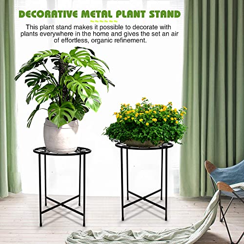 Metal Plant Stand, Kabb 15'' Tall Flower Pot Stand Set Of 1, Modern Rustproof 10-Inch Round Outdoor Plant Stand | Iron Art Flower Stand | Plant Stool, Decorative Black Plant Stands For Indoor Plants #TOP1