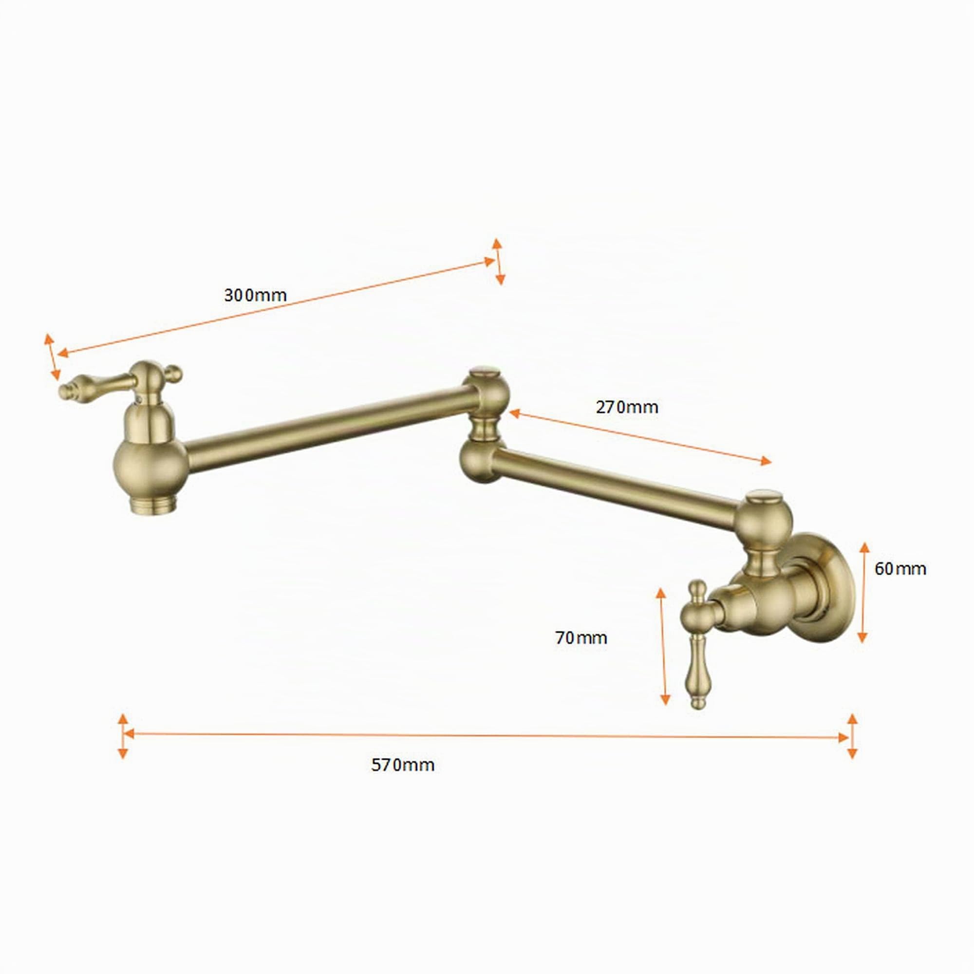 Homelava Robinet de Cuisine Mural en Acier Inoxydable - Remplissage de Casseroles, Bronze Frisé à Huile, Pliable, Extensible, Joint Double, 2 Poignées (Or)
