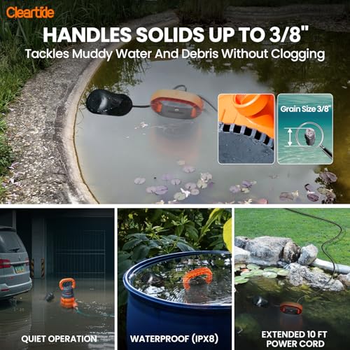 Image of Cleartide Submersible Water Sump Pump with Float Switch, 1 /2 HP 3060 GPH High Flow, Ideal for Yard and Flooded Cellar, Hot Tub, Garden Irrigation, Debris-Handling up to 3 /8 inch