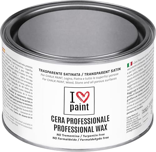 I LOVE CHALK PAINT - Cera protectora transparente para pintura a la tiza 375ml - Universal para superficies porosas - Con cera de abeja - Sin formaldehído ni trementina, inodoro y de alta resistencia.