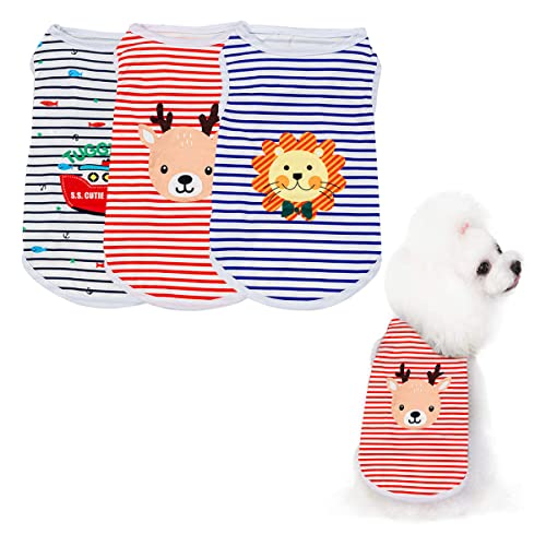 タンクトップ 洋服 ドッグウェア tシャツ ネコ 犬の服 春夏 ストライプ tシャツ ノースリーブ 柔らかい 綿製Tシャツ 通気 散歩 お出かけ 吸水 速乾 脱毛保護(ブルー M)