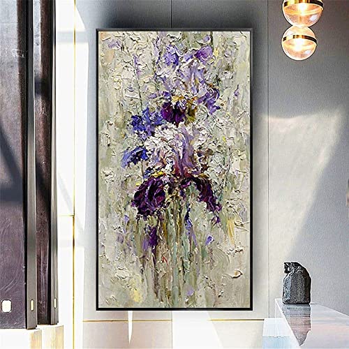 Peinture à l'huile fleurs abstraite colorée et texturée de 120x240 cm pour salon moderne