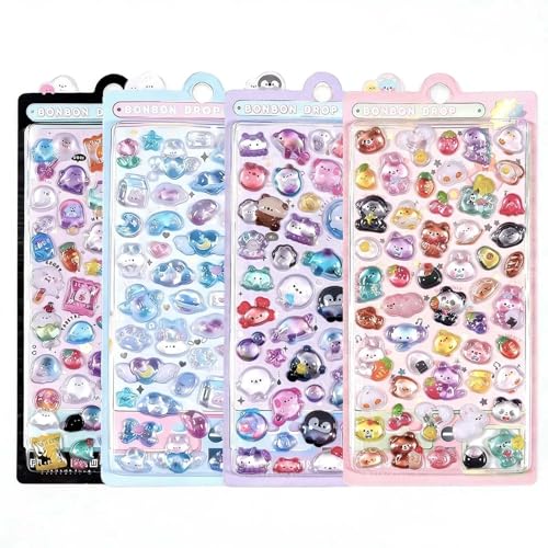 VOOSFSIE 4 Feuilles Autocollants En Relief 3D 200+ Autocollants Kawaii En Résine, Autocollants 3D...