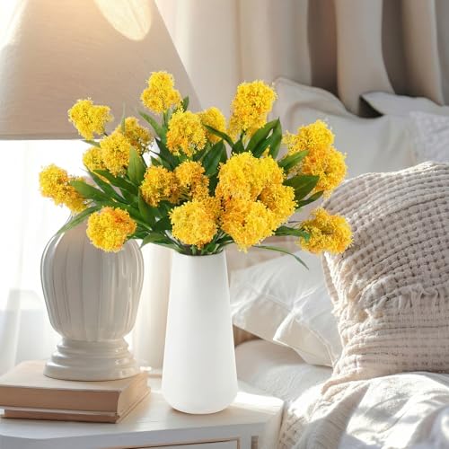 Image of 4 Pcs Artificial Flowers for Decoration, 23 Inch Faux Berry Stems Faux Skimmia Spray with Leaves Fake Flowers for Vase Home Table Floral Arrangement Wedding Decor(Yellow,Yinyu Fruit)
