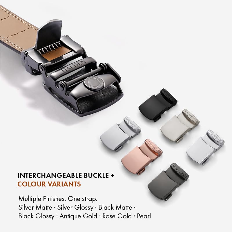 Image of HALDEN THEO Brown Belt For Men Leather Original (Adjustable Fits Up to 44 Inch Waist) Ratchet Strap with Classic Buckle & Magnetic Auto-lock