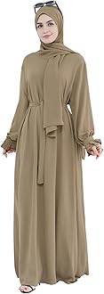 Women Muslim Dress Middle East Arabian Robe Islamic Modest Dress with Hijab Scarf Lace Sleeve Flowy Abaya Dress