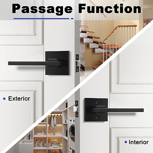 Image of Orger 3 Pack Passage Door Handle Matte Black Non-Locking Door Lever, Interior Hallway and Closet Door Lock Sets with Square Rosette, Modern Door Lock for Right & Left Handed Doors