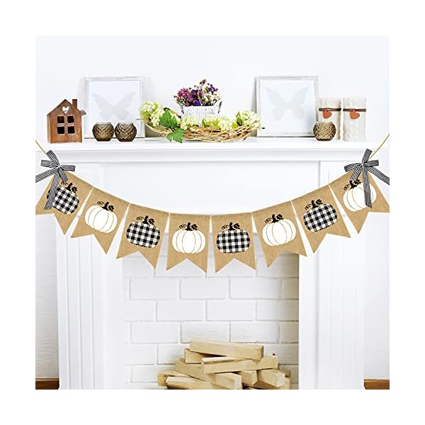   Doumeny-Plaid-Pumpkin-Burlap-Banner-Buffalo-Check-Fall-Banner-Jute-White-Pumpkins-Bunting-Garland-Autumn-Harvest-Bunting-Flag-Thanksgiving-Party-Banner-for-Home-Wall-Mantel-Fireplace-Farmhouse-Decor
