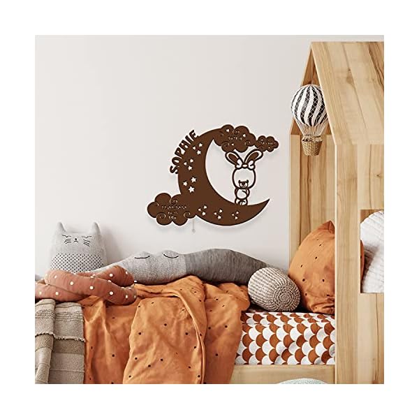 Schlummerlicht Mond-Hase I Personalisiertes Baby-Geschenk zur Geburt & Taufe LED Beleuchtung | Holz Natur I… – Bild 6