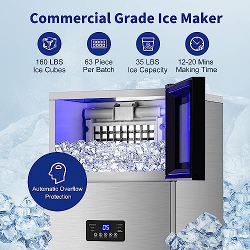 Fabricadora de hielo comercial 160 lbs/24 h 35 lbs capacidad miniatura 2