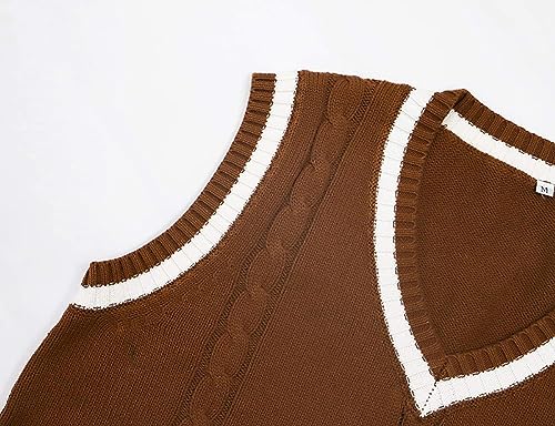 Image of jinghuiyue Women's Stripe Sweater Vest Classic V Neck Cable Knit Vest Sleeveless Pullover Ribbed Tank Tops
