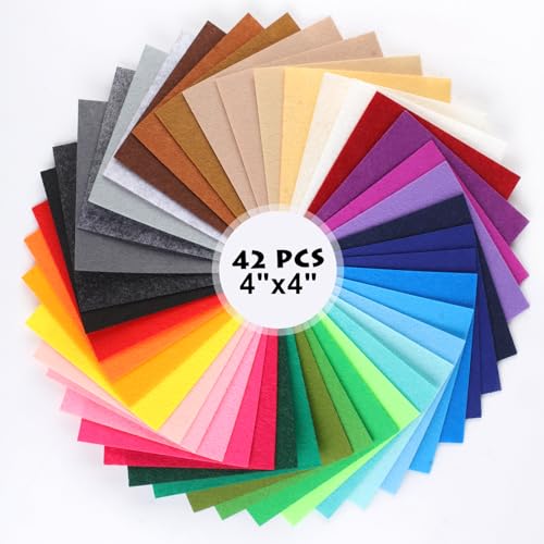 TBUKEOM 42 Pcs Stiff Felt Fabric Squares 4x4 Inch Precut