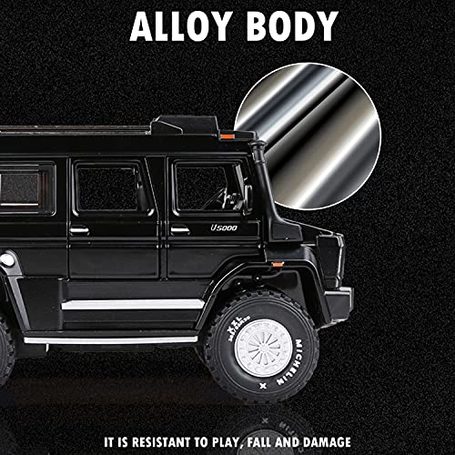 1:28 Unimog U5000 Zinc Alloy Pull Back Car Diecast Electronic Toys With Lights And Music,Decorative,Mini Vehicles Toys For Kids,Boyfriend,Young Peoples Gift（Black） #TOP6