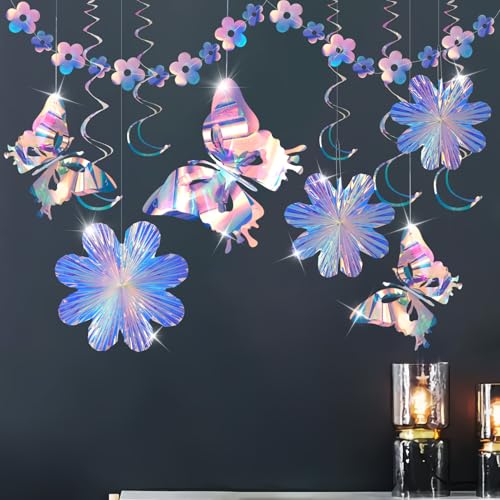 SUNBEAUTY Iridescent Party Decorations, Butterfly Hanging Streame...