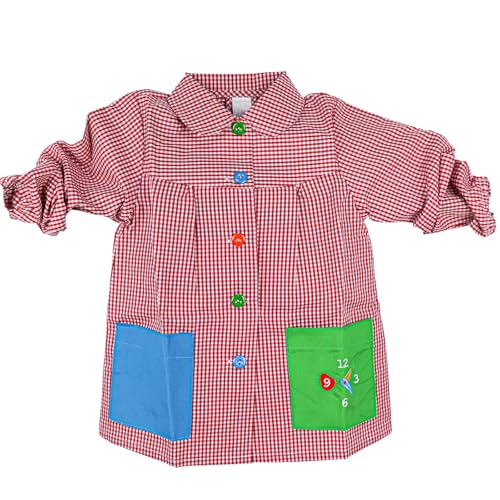 SHAFIER Babi Escolar Bata Escolar Infantil Niño o Niña para Guarderia y Colegio Cuadrado con Botoens (FR/ES, Edad, 5 años, 6 años, Regular, Rojo)