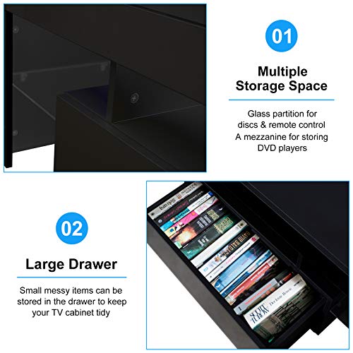 Modern TV Stand Entertainment Center with 20 Color LED Background Lights,50 Inch Television Media Stand with Storage Drawers,Flat Screen TV Cabinet Console Table for Livingroom Bedroom,Black - Thumbnail 4