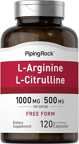 Piping Rock L-Arginina - Cápsulas de 1000 mg  con citrulina  120 cápsulas  Suplemento de forma libre  Sin OMG, sin gluten