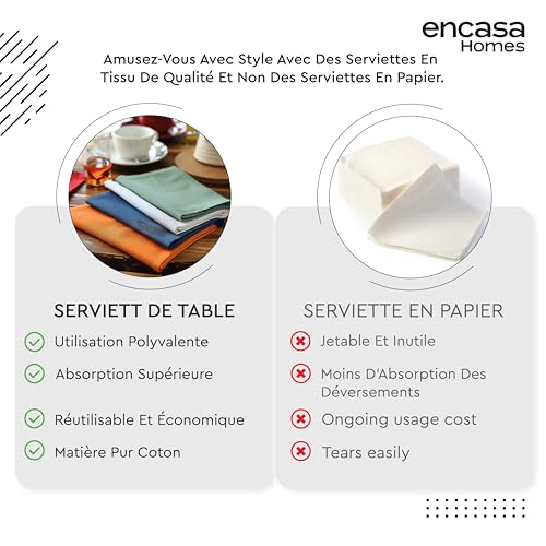 Encasa XO Serviettes en tissu de coton | Ensemble de 6 | Taille 43x43 cm | Couleur unie Riche| Lavable en machine – vue 5
