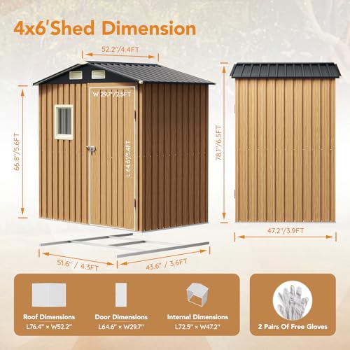 Image of Panovue 6X4FT Garden Storage Shed with Frame Floor & Lockable Door,Steel Tool Shed with 1 Clear Window, Anti-Corrosion Metal Shed for Backyard Patio Lawn (Wood Panels Not Included)