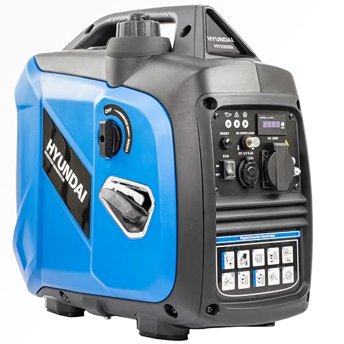 Hyundai 2.0kW Petrol Inverter Generator 1.8kW Continuous Power Pure Sine Wave 62dBA Noise Portable Power for Camping and Caravans