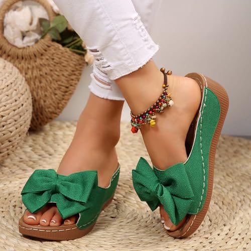 Women's Summer Thick Sole Bow Sandals Fashionable Comfortable Slip Casual Beach Walking Shoes for Vacation3