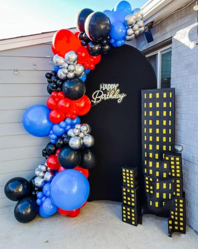 Image of Spider Balloon Arch Garland Kit - 151Pcs Spider Theme Birthday Decorations Royal Blue Black Red Silver Spider Arch Kit for Man Baby Shower Super Spider Hero Theme Boys Kids Party Decorations