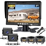 Kairiyard Dual RV Backup Camera with 7 Inch Monitor, AHD 1080P, 2 Channel, DIY Guide Lines 150 Degree Wide View Angel Wired Reverse Rear View Camera for Truck Car Trailer Camper Tractor