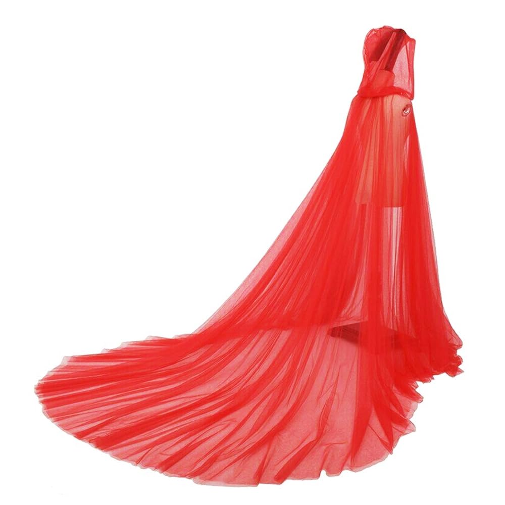 HUIYELOVE Women Wedding Tulle Cape Witch Cloak Halloween Cape Vampire Bride Fantasy Ball Gown Gothic Dress Goddess Dress for Women Witchy Capes (Red)