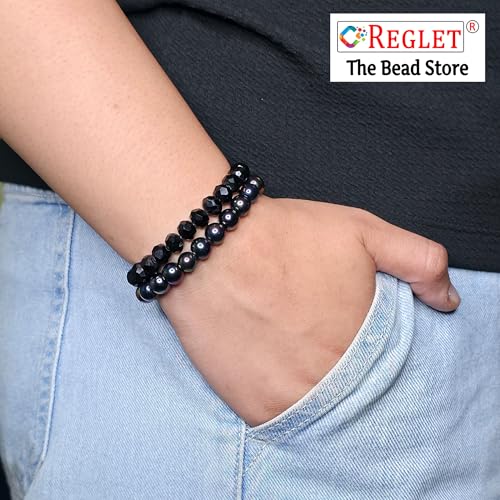 Image of 290 Pcs Black Glass Beads for Jewellery Making Kit - Glass Beads for Bracelet Making Kit - Bead Craft - 8mm