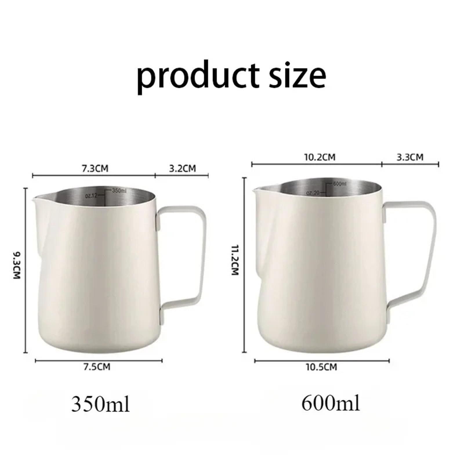 2 pz 350/600 ml In Acciaio Inox Schiuma di Latte Brocca Latte Art Tazza Lungo Arrotondato Beccuccio Montalatte Brocca Cafe Uso Ufficio(Silver-350ML)