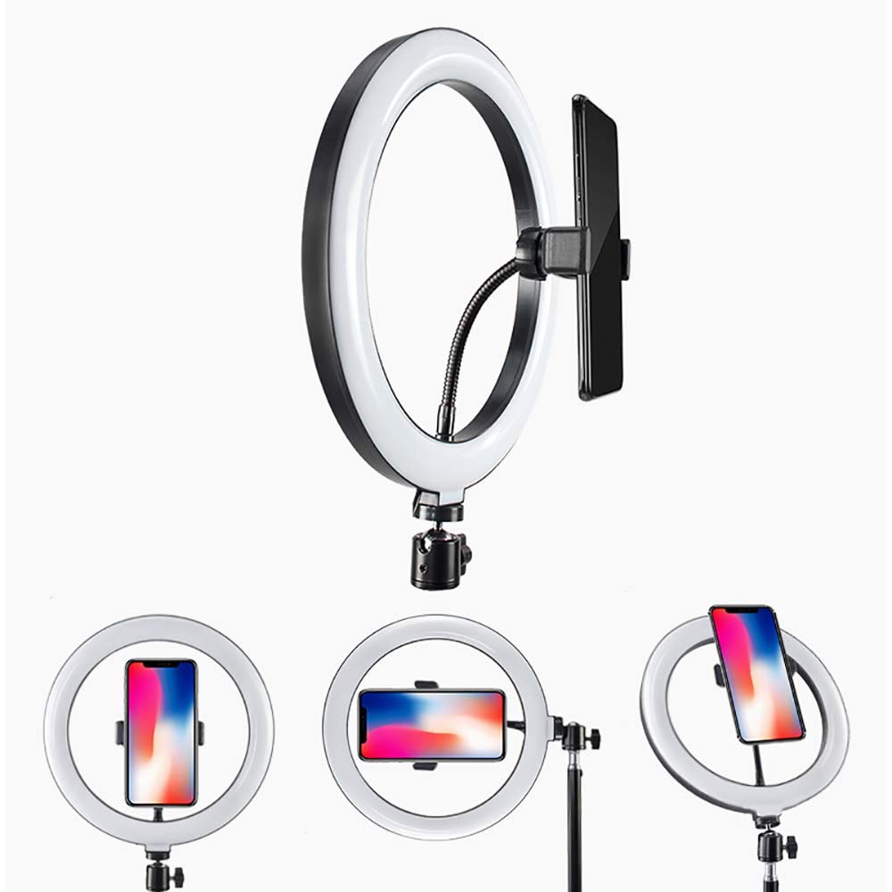 Lampa pierścieniowa LED ze statywem 25 cm, lampa pierścieniowa do selfie, regulowana piękna lampa pierścieniowa, kompatybilna z telefonami z systemem iOS i Android, do tworzenia filmów na żywo,